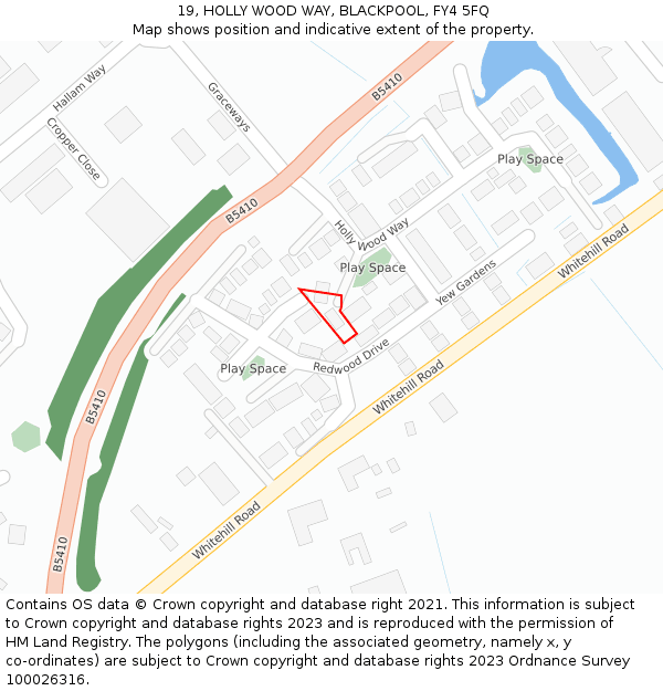 19, HOLLY WOOD WAY, BLACKPOOL, FY4 5FQ: Location map and indicative extent of plot