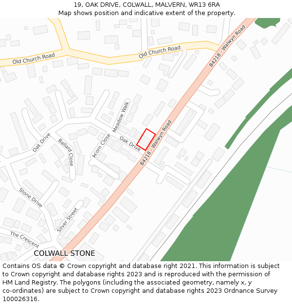 19, OAK DRIVE, COLWALL, MALVERN, WR13 6RA: Location map and indicative extent of plot