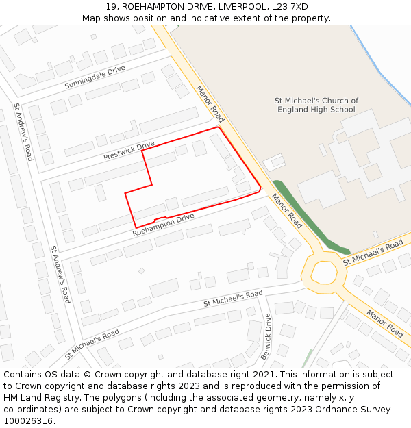 19, ROEHAMPTON DRIVE, LIVERPOOL, L23 7XD: Location map and indicative extent of plot