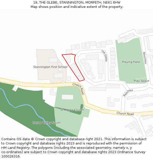 19, THE GLEBE, STANNINGTON, MORPETH, NE61 6HW: Location map and indicative extent of plot