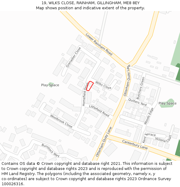 19, WILKS CLOSE, RAINHAM, GILLINGHAM, ME8 8EY: Location map and indicative extent of plot