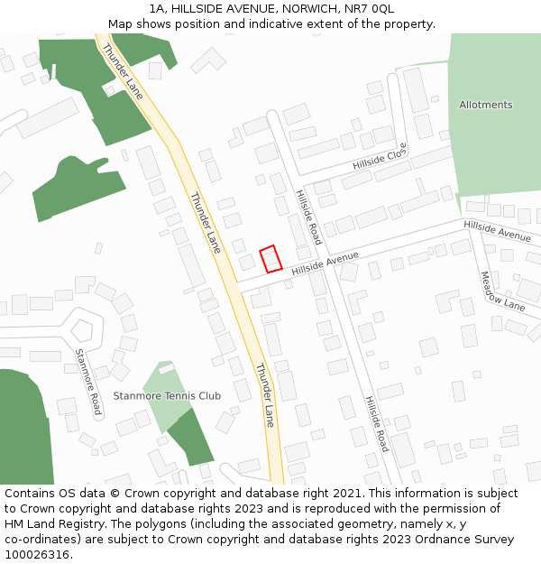 1A, HILLSIDE AVENUE, NORWICH, NR7 0QL: Location map and indicative extent of plot