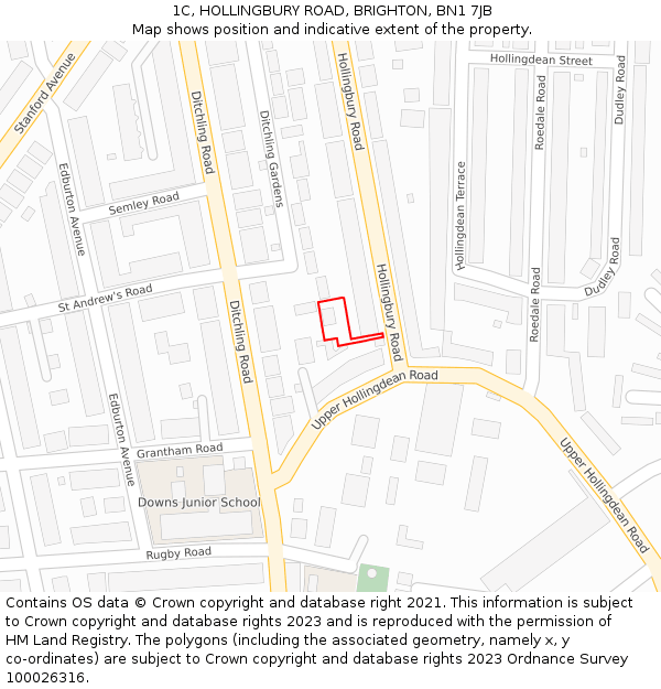 1C, HOLLINGBURY ROAD, BRIGHTON, BN1 7JB: Location map and indicative extent of plot