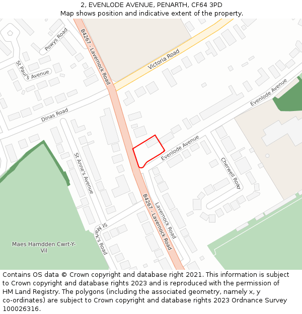2, EVENLODE AVENUE, PENARTH, CF64 3PD: Location map and indicative extent of plot