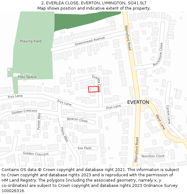 2, EVERLEA CLOSE, EVERTON, LYMINGTON, SO41 0LT: Location map and indicative extent of plot
