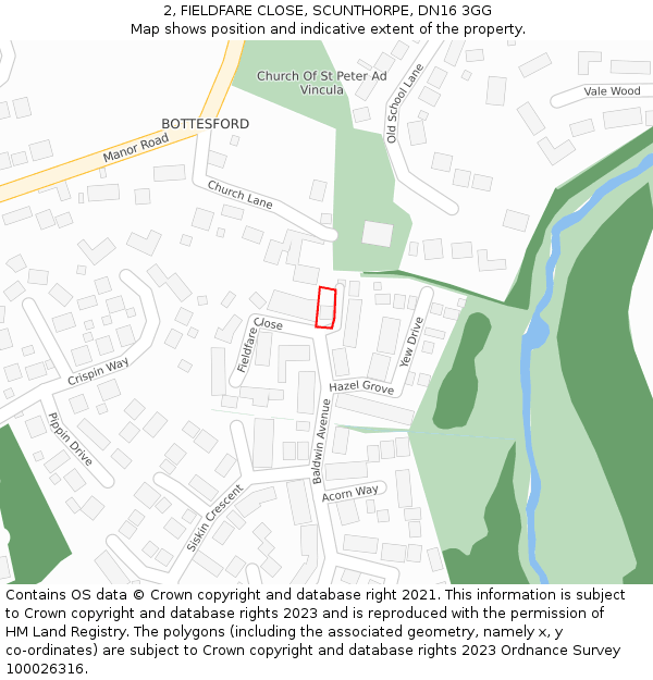 2, FIELDFARE CLOSE, SCUNTHORPE, DN16 3GG: Location map and indicative extent of plot