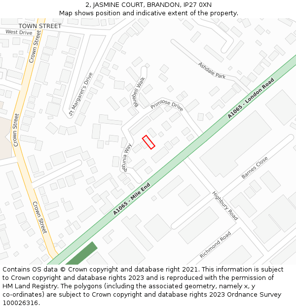 2, JASMINE COURT, BRANDON, IP27 0XN: Location map and indicative extent of plot