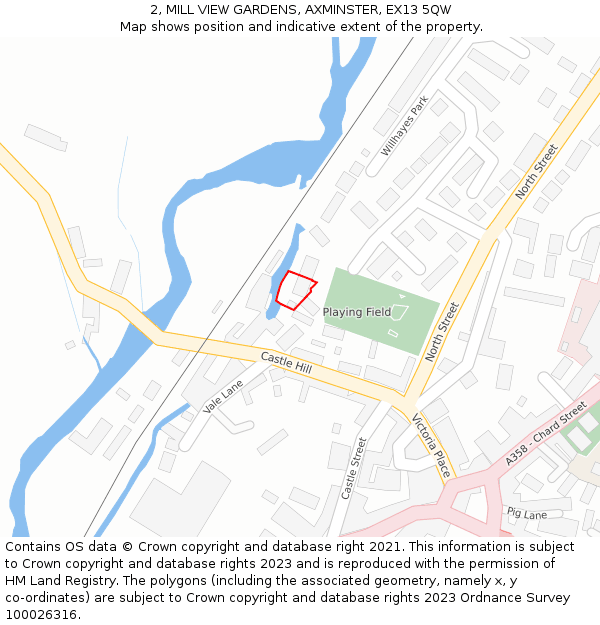 2, MILL VIEW GARDENS, AXMINSTER, EX13 5QW: Location map and indicative extent of plot