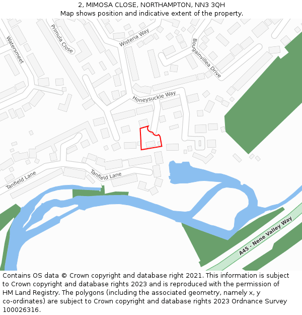2, MIMOSA CLOSE, NORTHAMPTON, NN3 3QH: Location map and indicative extent of plot
