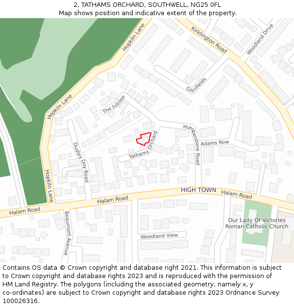 2, TATHAMS ORCHARD, SOUTHWELL, NG25 0FL: Location map and indicative extent of plot