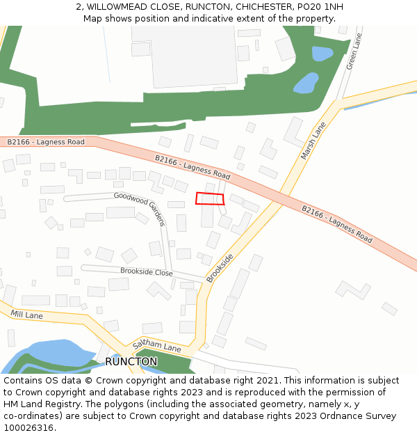 2, WILLOWMEAD CLOSE, RUNCTON, CHICHESTER, PO20 1NH: Location map and indicative extent of plot