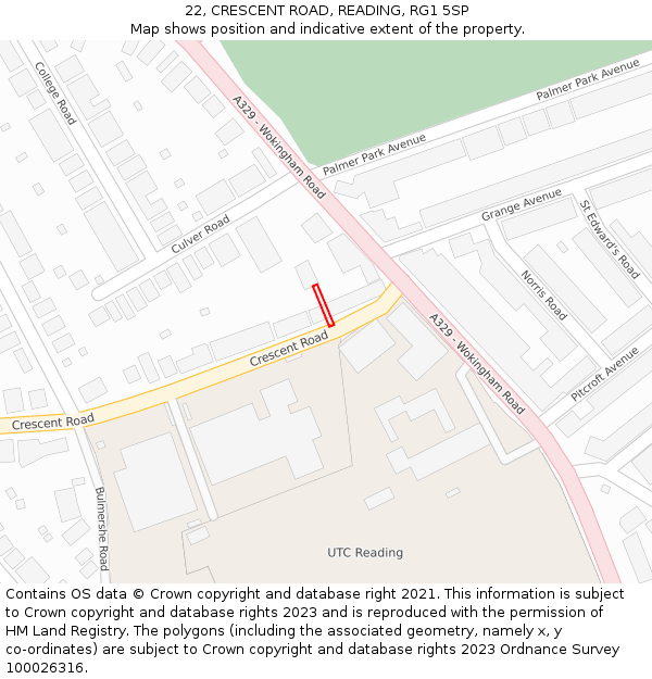 22, CRESCENT ROAD, READING, RG1 5SP: Location map and indicative extent of plot