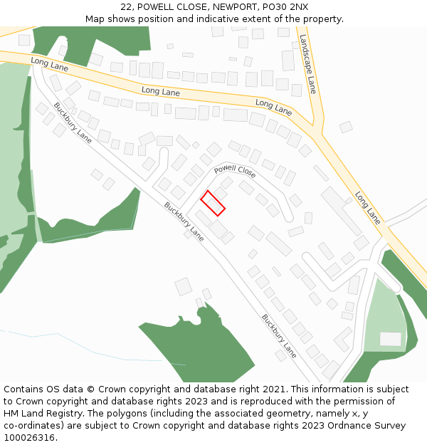 22, POWELL CLOSE, NEWPORT, PO30 2NX: Location map and indicative extent of plot
