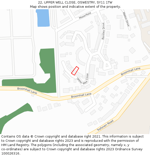 22, UPPER WELL CLOSE, OSWESTRY, SY11 1TW: Location map and indicative extent of plot