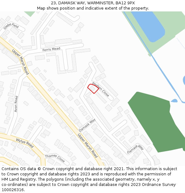 23, DAMASK WAY, WARMINSTER, BA12 9PX: Location map and indicative extent of plot