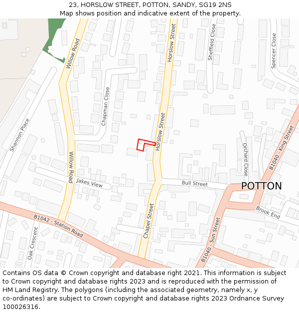 23, HORSLOW STREET, POTTON, SANDY, SG19 2NS: Location map and indicative extent of plot
