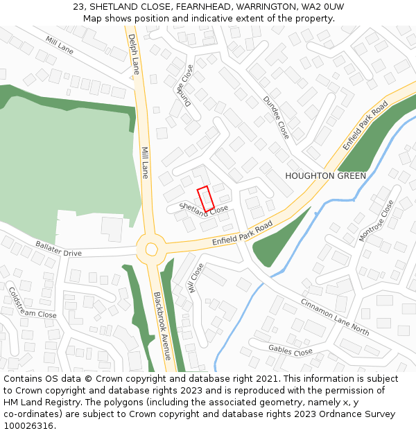 23, SHETLAND CLOSE, FEARNHEAD, WARRINGTON, WA2 0UW: Location map and indicative extent of plot