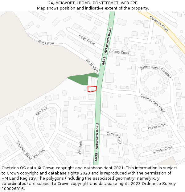 24, ACKWORTH ROAD, PONTEFRACT, WF8 3PE: Location map and indicative extent of plot