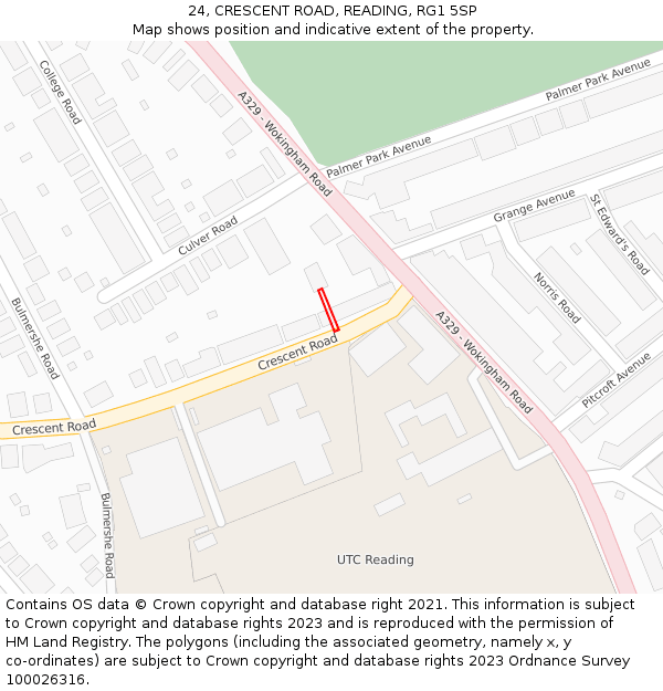 24, CRESCENT ROAD, READING, RG1 5SP: Location map and indicative extent of plot