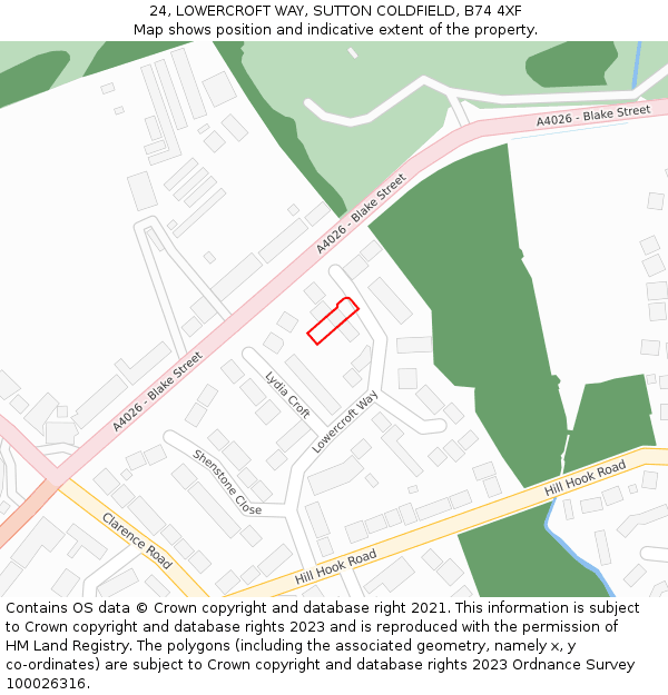 24, LOWERCROFT WAY, SUTTON COLDFIELD, B74 4XF: Location map and indicative extent of plot
