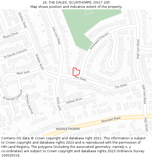 24, THE DALES, SCUNTHORPE, DN17 2QF: Location map and indicative extent of plot