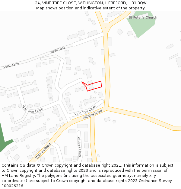 24, VINE TREE CLOSE, WITHINGTON, HEREFORD, HR1 3QW: Location map and indicative extent of plot