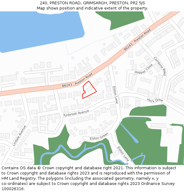 240, PRESTON ROAD, GRIMSARGH, PRESTON, PR2 5JS: Location map and indicative extent of plot