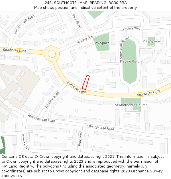 248, SOUTHCOTE LANE, READING, RG30 3BA: Location map and indicative extent of plot