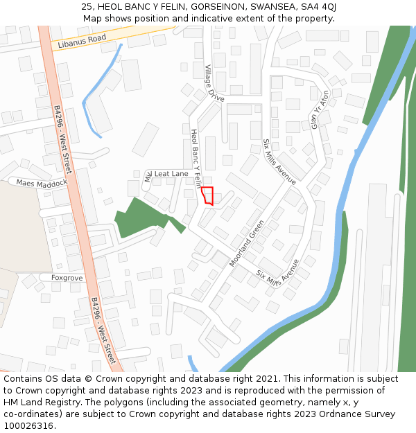 25, HEOL BANC Y FELIN, GORSEINON, SWANSEA, SA4 4QJ: Location map and indicative extent of plot