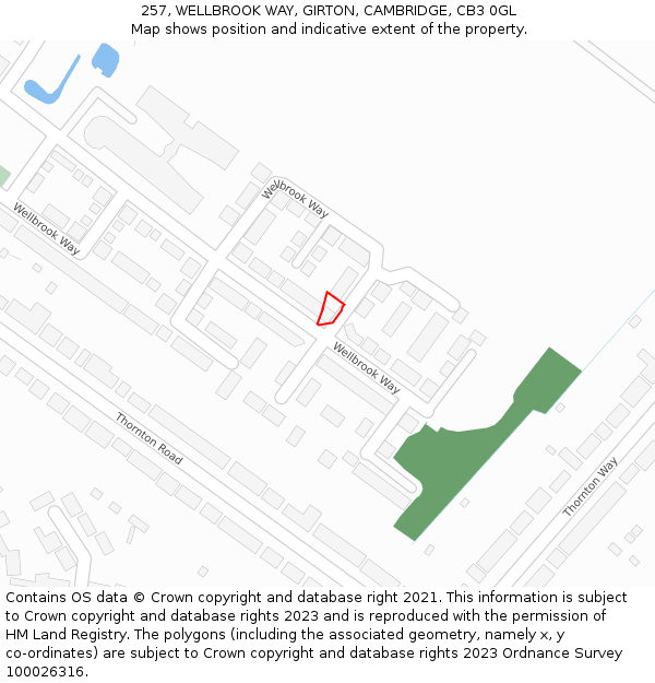 257, WELLBROOK WAY, GIRTON, CAMBRIDGE, CB3 0GL: Location map and indicative extent of plot