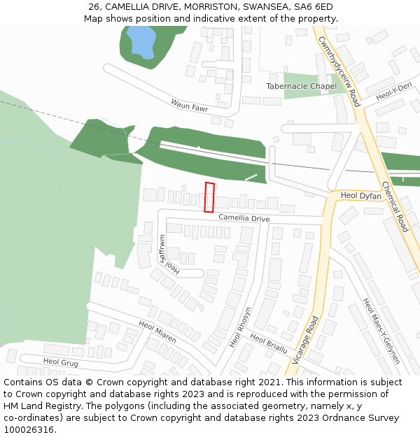 26, CAMELLIA DRIVE, MORRISTON, SWANSEA, SA6 6ED: Location map and indicative extent of plot