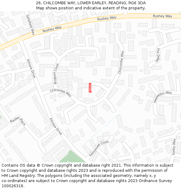 26, CHILCOMBE WAY, LOWER EARLEY, READING, RG6 3DA: Location map and indicative extent of plot