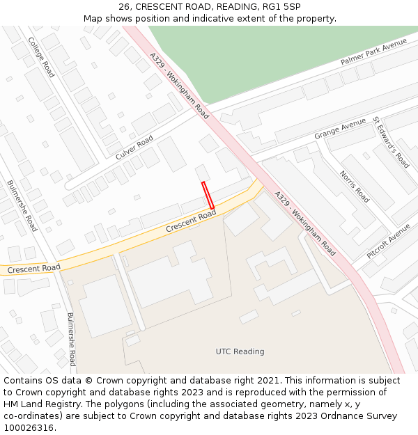 26, CRESCENT ROAD, READING, RG1 5SP: Location map and indicative extent of plot