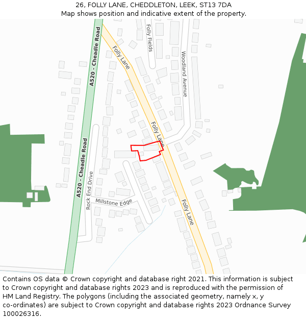 26, FOLLY LANE, CHEDDLETON, LEEK, ST13 7DA: Location map and indicative extent of plot
