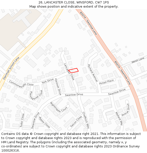 26, LANCASTER CLOSE, WINSFORD, CW7 1PS: Location map and indicative extent of plot