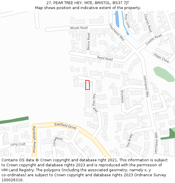 27, PEAR TREE HEY, YATE, BRISTOL, BS37 7JT: Location map and indicative extent of plot