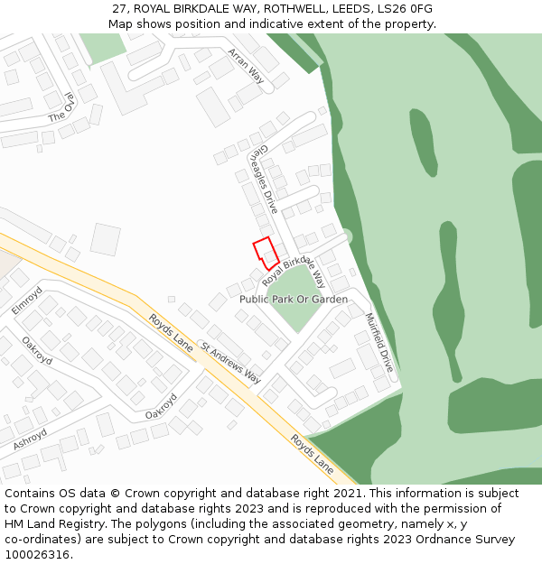 27, ROYAL BIRKDALE WAY, ROTHWELL, LEEDS, LS26 0FG: Location map and indicative extent of plot