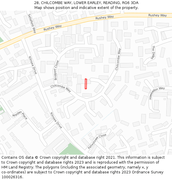 28, CHILCOMBE WAY, LOWER EARLEY, READING, RG6 3DA: Location map and indicative extent of plot