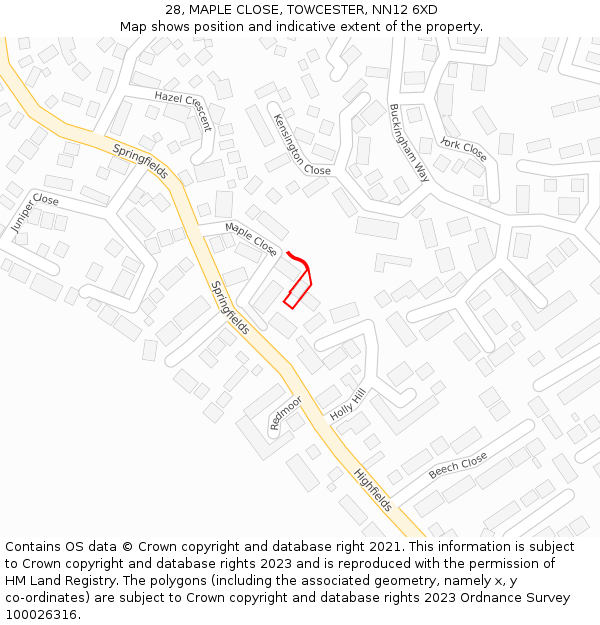 28, MAPLE CLOSE, TOWCESTER, NN12 6XD: Location map and indicative extent of plot