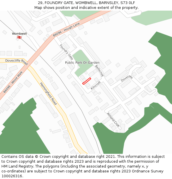 29, FOUNDRY GATE, WOMBWELL, BARNSLEY, S73 0LF: Location map and indicative extent of plot