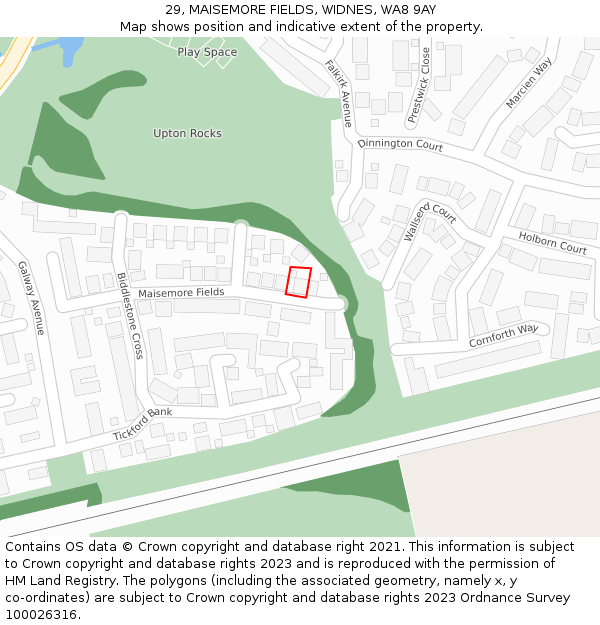 29, MAISEMORE FIELDS, WIDNES, WA8 9AY: Location map and indicative extent of plot