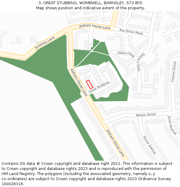 3, GREAT STUBBING, WOMBWELL, BARNSLEY, S73 8FD: Location map and indicative extent of plot