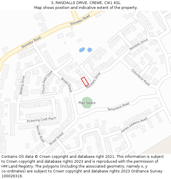 3, RANDALLS DRIVE, CREWE, CW1 4GL: Location map and indicative extent of plot