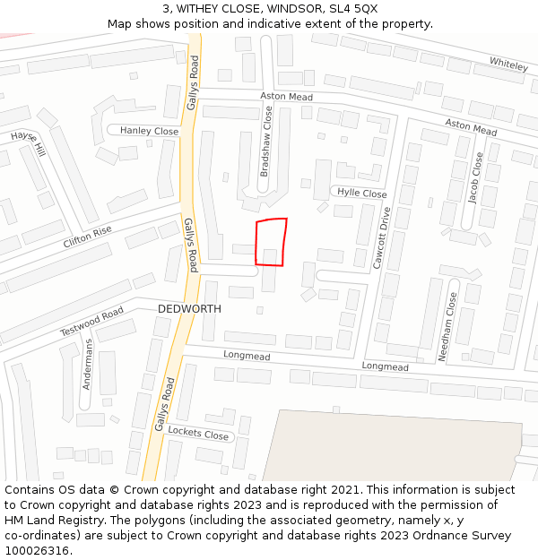 3, WITHEY CLOSE, WINDSOR, SL4 5QX: Location map and indicative extent of plot