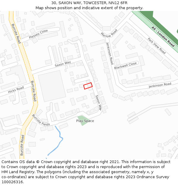 30, SAXON WAY, TOWCESTER, NN12 6FR: Location map and indicative extent of plot