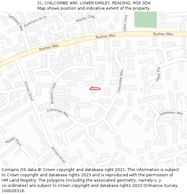 31, CHILCOMBE WAY, LOWER EARLEY, READING, RG6 3DA: Location map and indicative extent of plot