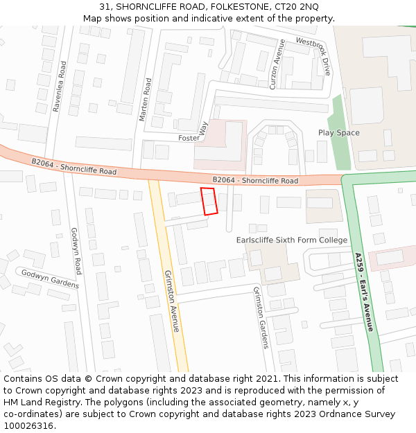 31, SHORNCLIFFE ROAD, FOLKESTONE, CT20 2NQ: Location map and indicative extent of plot