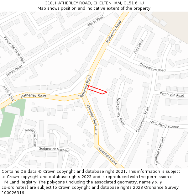 318, HATHERLEY ROAD, CHELTENHAM, GL51 6HU: Location map and indicative extent of plot
