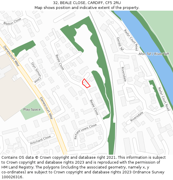 32, BEALE CLOSE, CARDIFF, CF5 2RU: Location map and indicative extent of plot