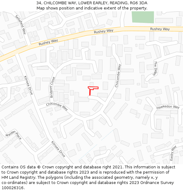 34, CHILCOMBE WAY, LOWER EARLEY, READING, RG6 3DA: Location map and indicative extent of plot